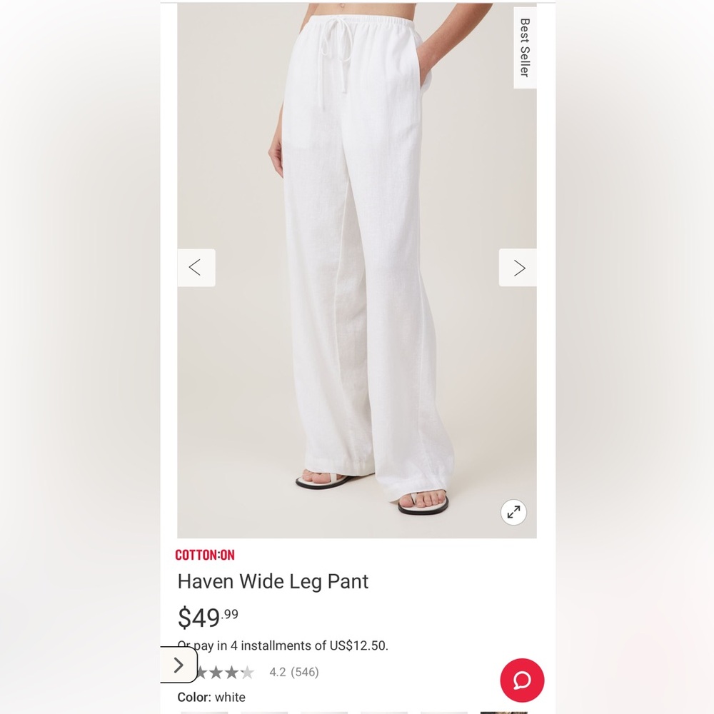 NWT Cotton On Haven Wide Leg Pant White